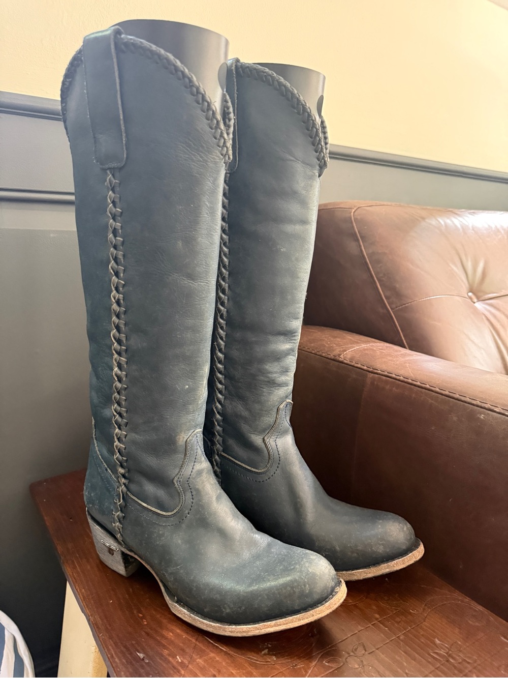 Lane Tall Braided Navy Leather Boots